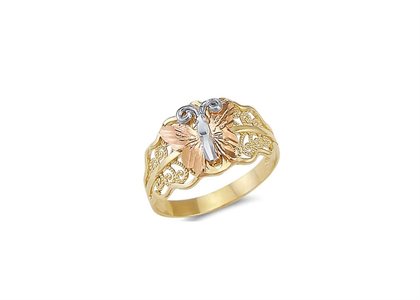 Three Tone Plated Filigree Butterfly Ring